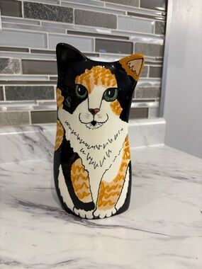 Vintage Vase Cats by Nina Lyman ceramic Calico Kitty cat vase